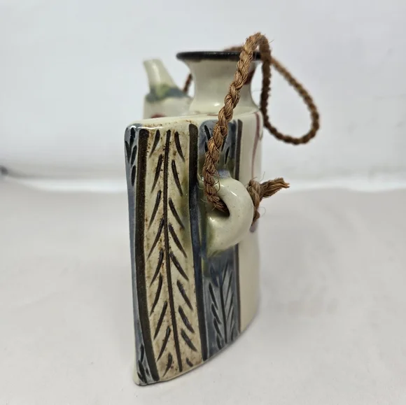 Japenese Okinawa Ceramic Showa Period Awamori Sake Hip Flask Dachibin Handmade - Picture 11 of 16